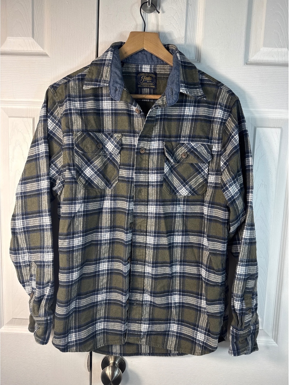 Jachs Heritage Flannel Shirt Medium Green Blue Plaid Cotton
